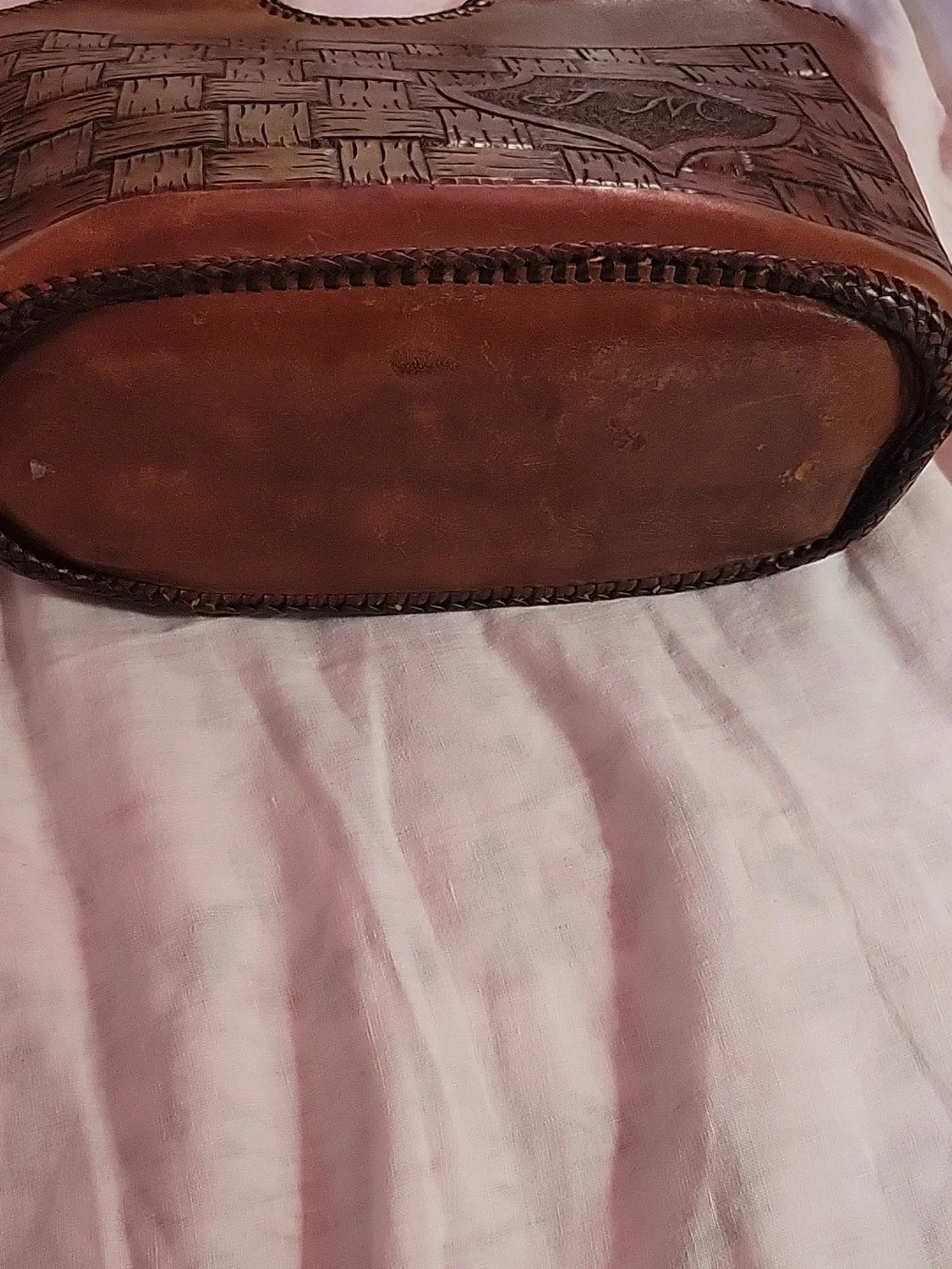 Vintage Leather Handbag Tote With Red Leather Interior and Topstitching - Picture 3 of 11